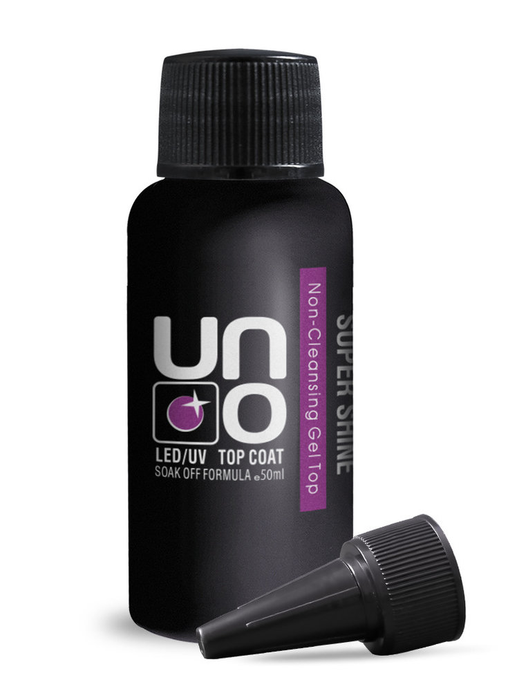 Верхнее покрытие для гель-лака UNO Super Shine без липкого слоя, 50мл. Верхнее покрытие для гель-лака UNO Super Shine без липкого слоя, 50мл.