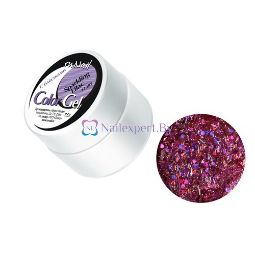 Цветной гель с блестками Sparkling Lilac (сиреневый) ruNail 0087, 7,5гр. Цветной гель с блестками Sparkling Lilac (сиреневый) ruNail 0087, 7,5гр.
